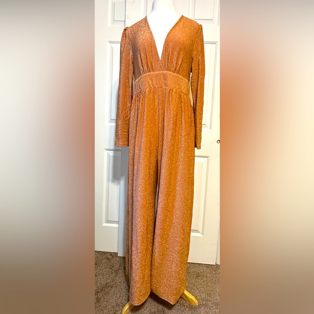 Women’s Burnt Orange w/Gold Shimmer Long Sleeve Jumpsuit, Size: XL